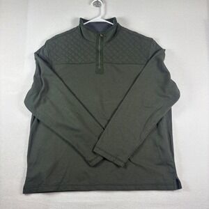 GH Bass Mens XXL Quarter Zip Pullover Green Quilted Shoulder Mock Neck Sweater